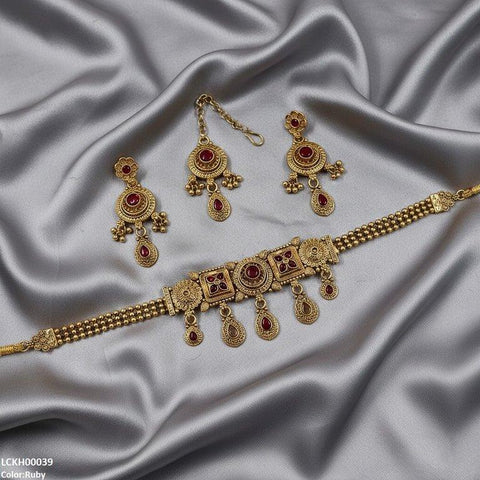 LCKH00039 ANI Round/Flower Tear Drop Choker Set - LCKH