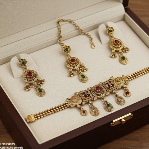 LCKH00039 ANI Round/Flower Tear Drop Choker Set - LCKH