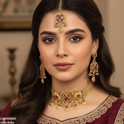 LCKH00035 ANI Flower Tear Drop Choker Set - LCKH