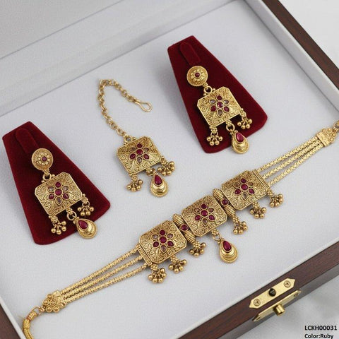 LCKH00031 ANI Flower Round Drop Choker Set - LCKH