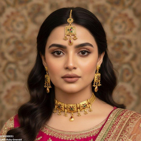 LCKH00031 ANI Flower Round Drop Choker Set - LCKH