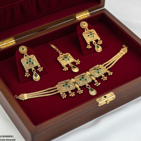 LCKH00031 ANI Flower Round Drop Choker Set - LCKH