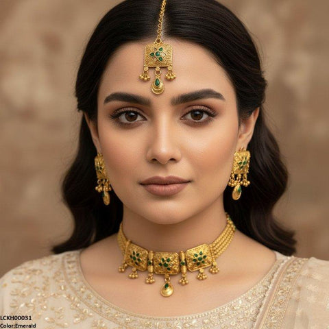 LCKH00031 ANI Flower Round Drop Choker Set - LCKH