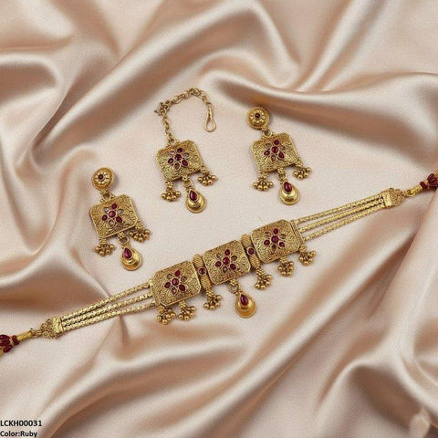 LCKH00031 ANI Flower Round Drop Choker Set - LCKH