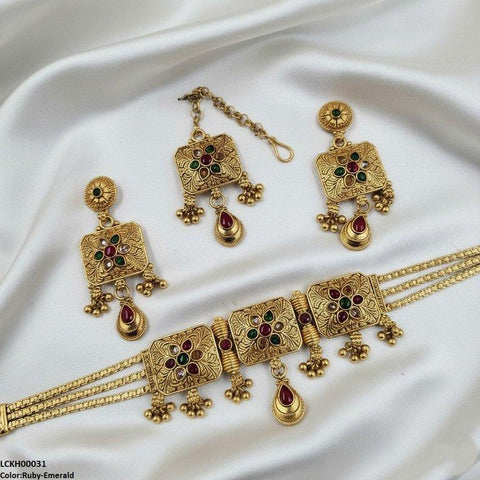 LCKH00031 ANI Flower Round Drop Choker Set - LCKH