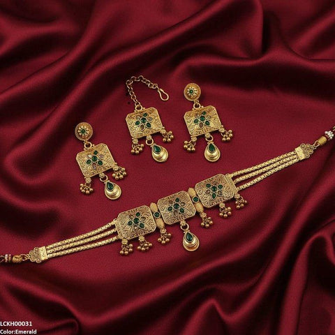 LCKH00031 ANI Flower Round Drop Choker Set - LCKH