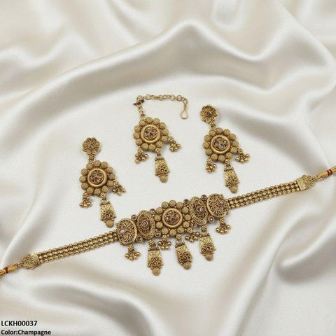 LCKH00037 ANI Round Flower Drop Choker Set - LCKH