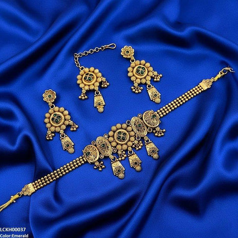 LCKH00037 ANI Round Flower Drop Choker Set - LCKH