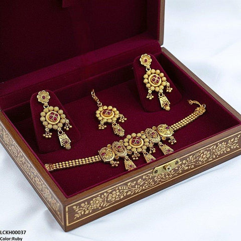 LCKH00037 ANI Round Flower Drop Choker Set - LCKH