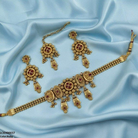 LCKH00037 ANI Round Flower Drop Choker Set - LCKH