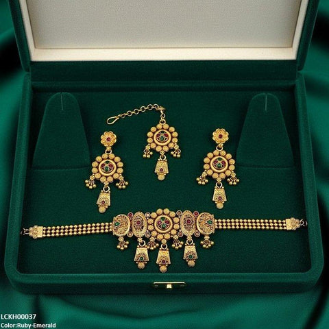 LCKH00037 ANI Round Flower Drop Choker Set - LCKH