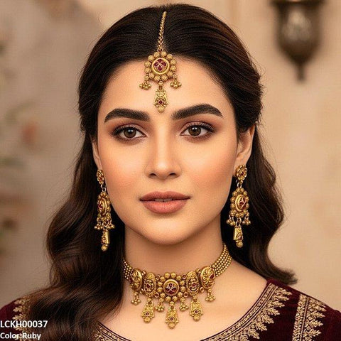 LCKH00037 ANI Round Flower Drop Choker Set - LCKH