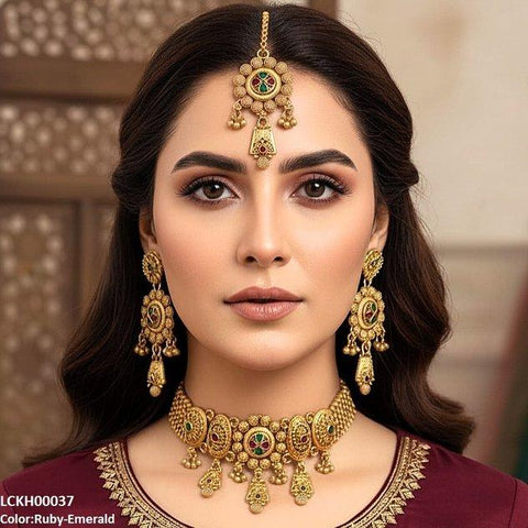 LCKH00037 ANI Round Flower Drop Choker Set - LCKH