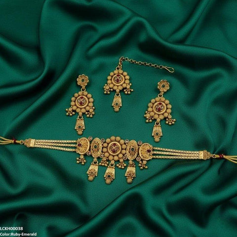 LCKH00038 ANI Round Flower Drop Choker Set - LCKH