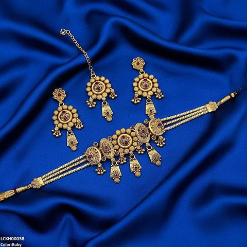 LCKH00038 ANI Round Flower Drop Choker Set - LCKH