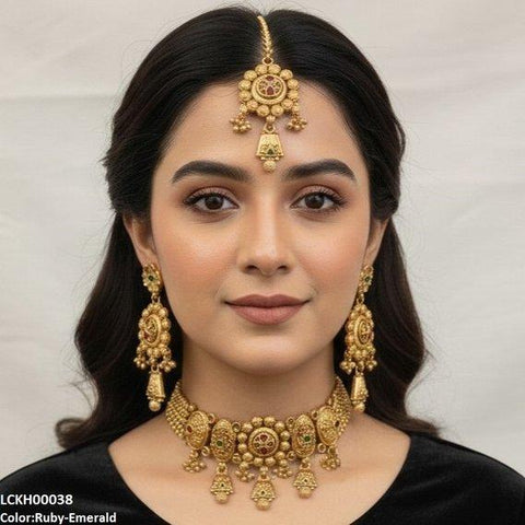 LCKH00038 ANI Round Flower Drop Choker Set - LCKH