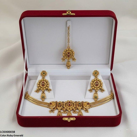 LCKH00038 ANI Round Flower Drop Choker Set - LCKH