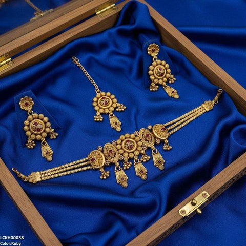 LCKH00038 ANI Round Flower Drop Choker Set - LCKH