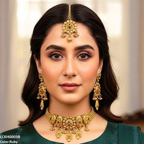 LCKH00038 ANI Round Flower Drop Choker Set - LCKH