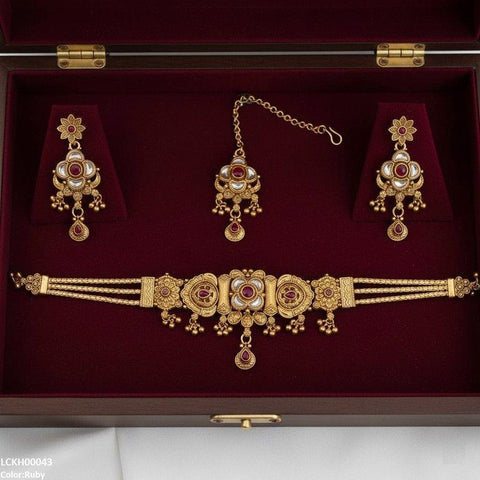 LCKH00043 ANI Flower Tear Drop Choker Set - LCKH