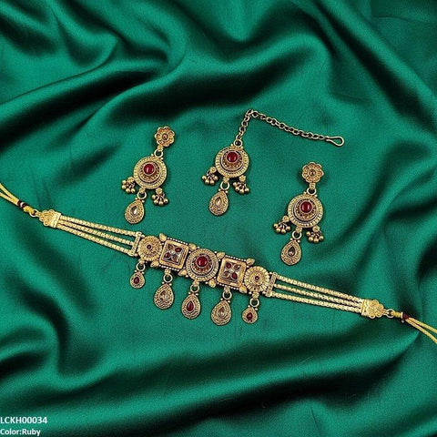 LCKH00034 ANI Round Flower Tear Drop Choker Set - LCKH