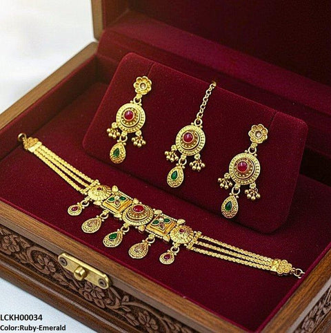 LCKH00034 ANI Round Flower Tear Drop Choker Set - LCKH