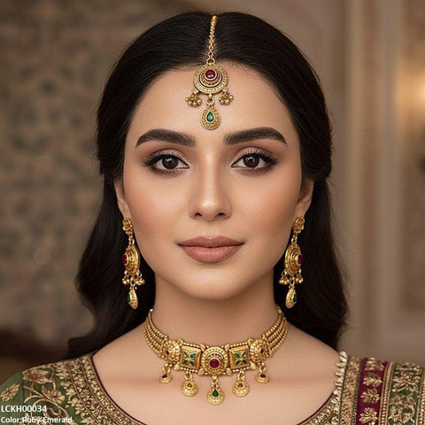 LCKH00034 ANI Round Flower Tear Drop Choker Set - LCKH