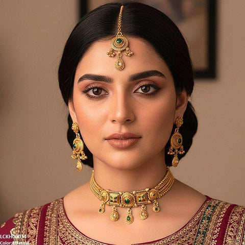 LCKH00034 ANI Round Flower Tear Drop Choker Set - LCKH