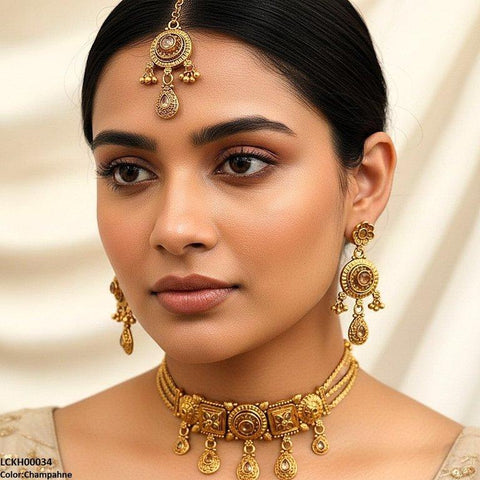 LCKH00034 ANI Round Flower Tear Drop Choker Set - LCKH