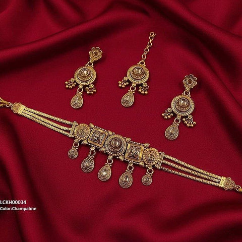 LCKH00034 ANI Round Flower Tear Drop Choker Set - LCKH