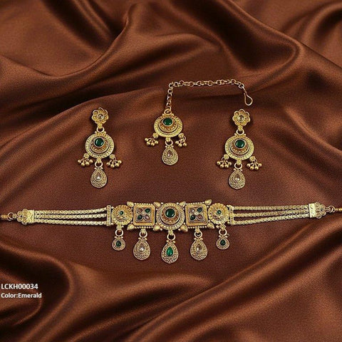 LCKH00034 ANI Round Flower Tear Drop Choker Set - LCKH