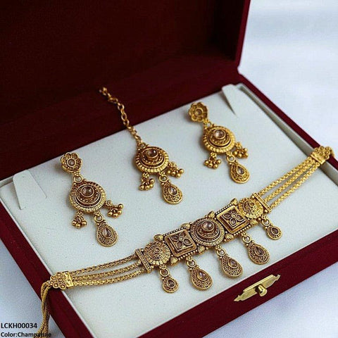 LCKH00034 ANI Round Flower Tear Drop Choker Set - LCKH