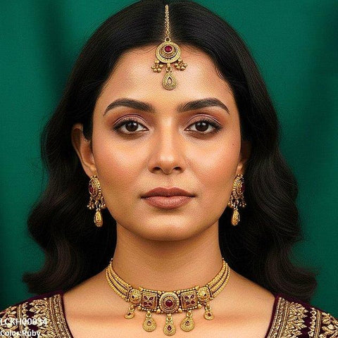 LCKH00034 ANI Round Flower Tear Drop Choker Set - LCKH