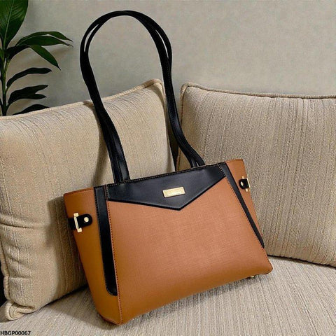 HBGP00067 Verona Contrast Tote Bag Brown - HBGP