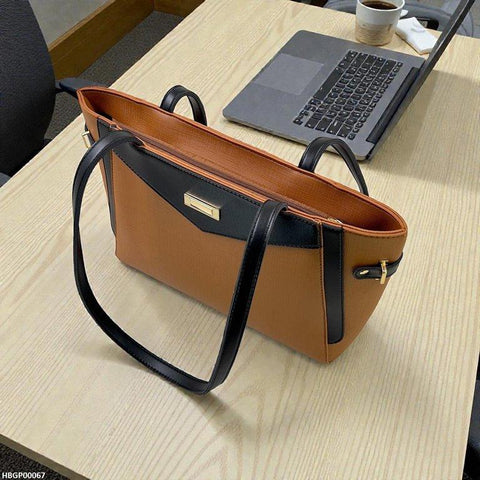 HBGP00067 Verona Contrast Tote Bag Brown - HBGP