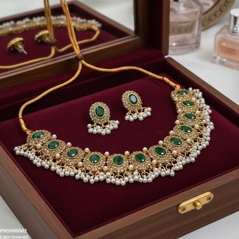 PNSH00002 FRN Oval Pearl Drop Necklace Set - PNSH