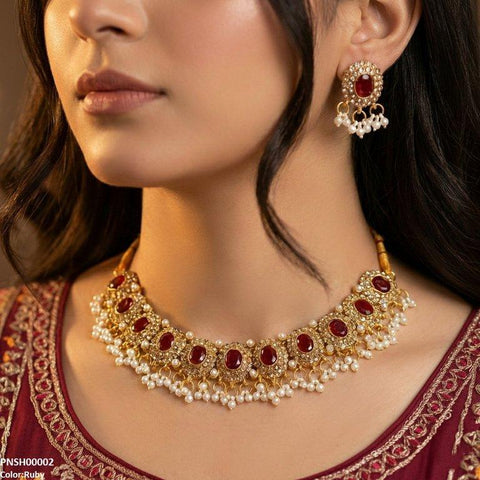 PNSH00002 FRN Oval Pearl Drop Necklace Set - PNSH
