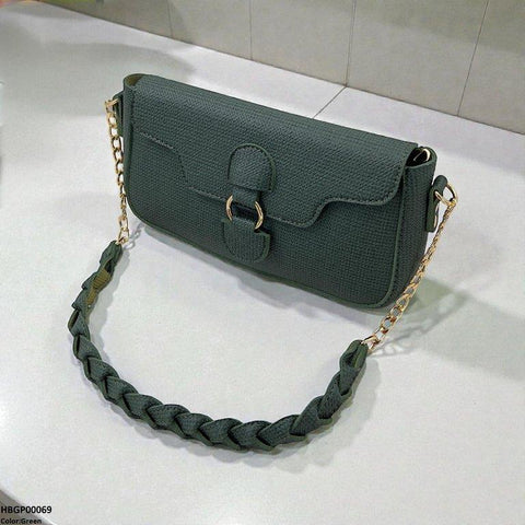 HBGP00069 Willow Strap Jute Armpit Bag Green