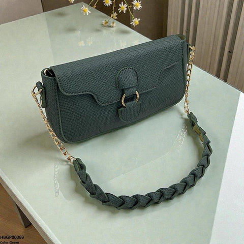 HBGP00069 Willow Strap Jute Armpit Bag Green