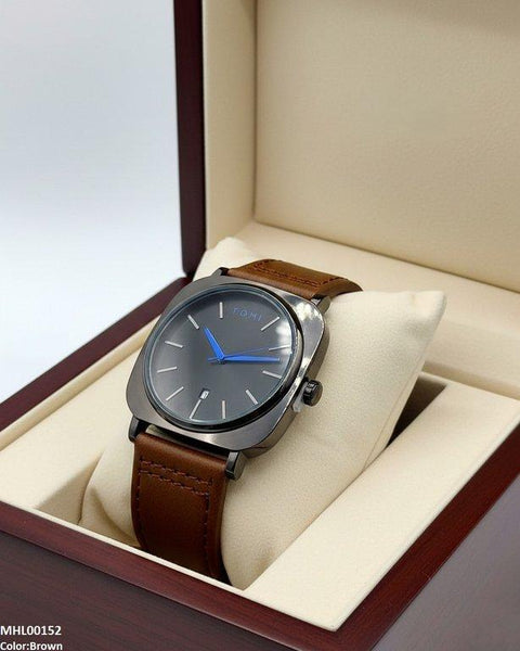 MHL00152 HWR Round/Square Leather Strap Men's Watch -  MHL