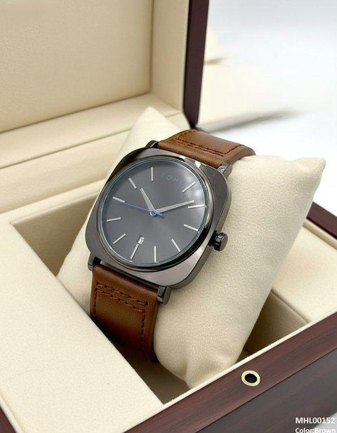 MHL00152 HWR Round/Square Leather Strap Men's Watch -  MHL