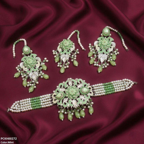 PCKH00272 SDQ Tear Flower Pearl Choker Set - PCKH