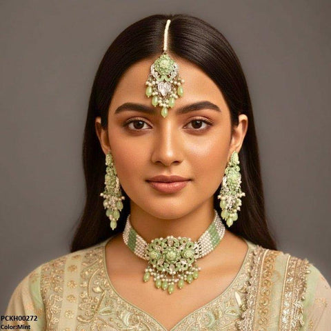 PCKH00272 SDQ Tear Flower Pearl Choker Set - PCKH