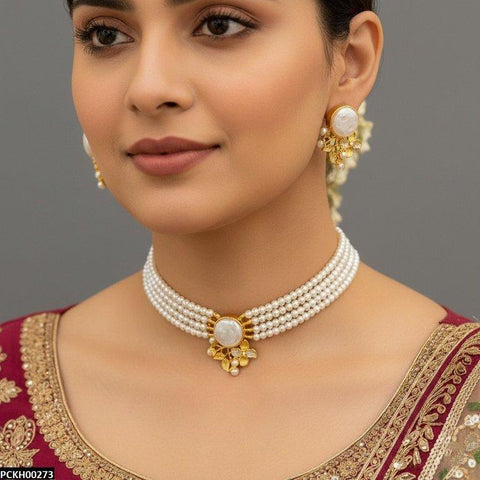 PCKH00273 MZM Circle Flower Pearl Choker Set - PCKH
