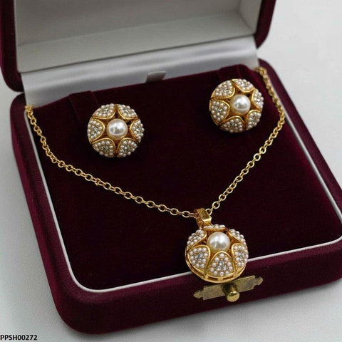 PPSH00272 MZM Pearl Flower Drop Pedant Set - PPSH