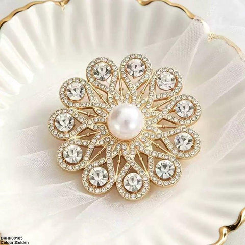 BRHH00105 XST Pearl Round Flower Zircon Broach - BRHH