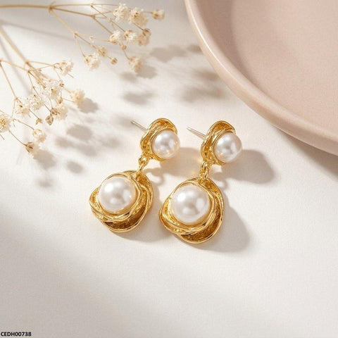 CEDH00738  MSJ Stainless Steel Double Pearl Drop Earrings - CEDH