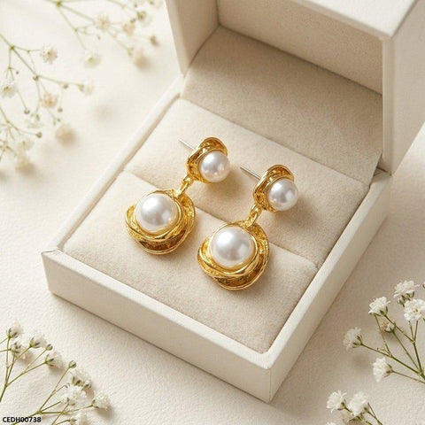 CEDH00738  MSJ Stainless Steel Double Pearl Drop Earrings - CEDH