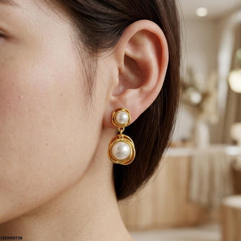 CEDH00738  MSJ Stainless Steel Double Pearl Drop Earrings - CEDH