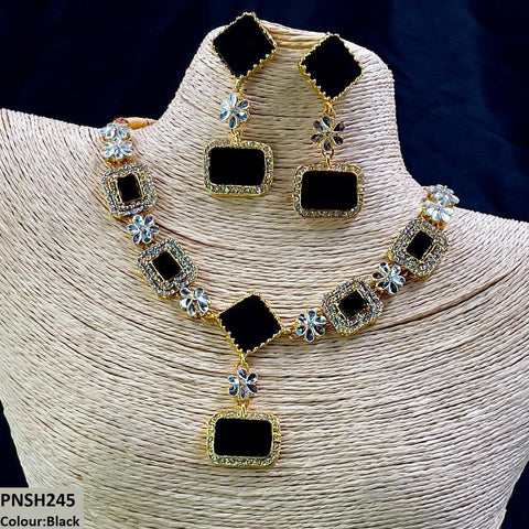 PNSH245 FRN Square/Rectangle Drop Necklace Set - PNSH